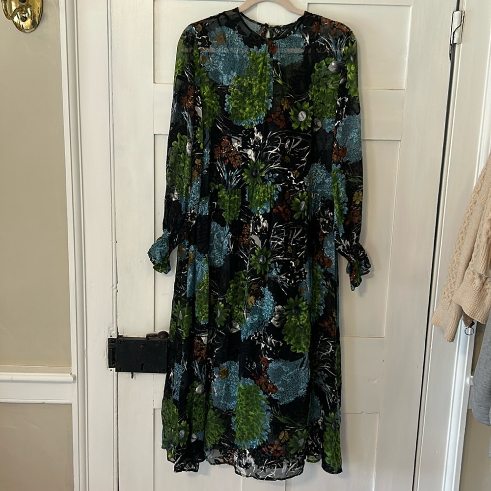 Zara black sheer long sleeve floral dress with built in slip size M